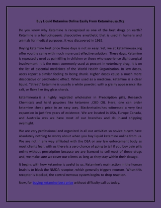 Buy Liquid Ketamine Online Easily From Ketamineusa.Org