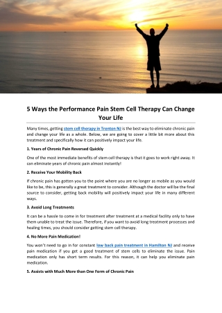 5 Ways the Performance Pain Stem Cell Therapy Can Change Your Life