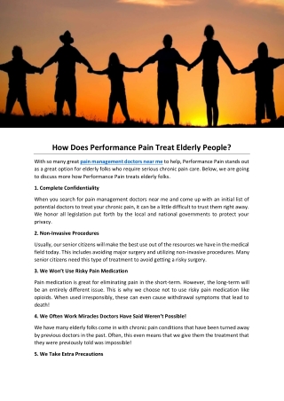 How Does Performance Pain Treat Elderly People?