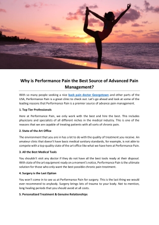 Why is Performance Pain the Best Source of Advanced Pain Management?