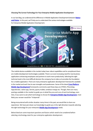Choosing The Correct #Technology For Your #EnterpriseMobileApplicationDevelopment
