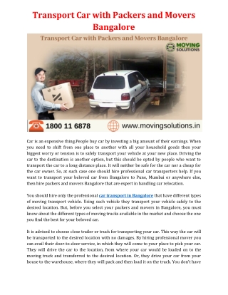 Transport Car with Packers and Movers Bangalore