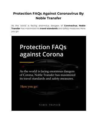 Protection FAQs Against Coronavirus By Noble Transfer