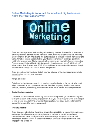 Online Marketing is important for small and big businesses: Know the Top Reasons Why!
