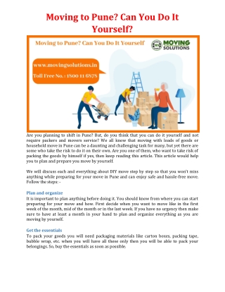Moving to Pune? Can You Do It Yourself?