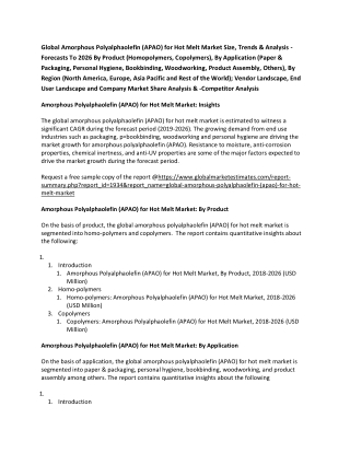 Global Amorphous Polyalphaolefin for Hot Melt Market Size, Trends & Analysis - Forecasts To 2026