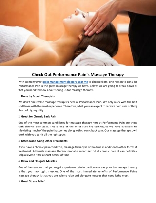 Check Out Performance Pain’s Massage Therapy