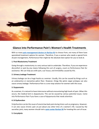 Glance into Performance Pain’s Women’s Health Treatments
