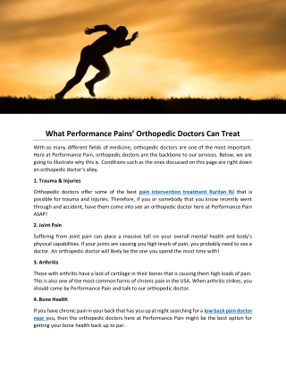 What Performance Pains’ Orthopedic Doctors Can Treat