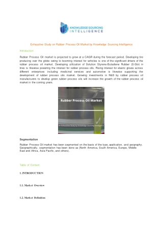 Exhaustive Study on Rubber Process Oil Market by Knowledge Sourcing Intelligence