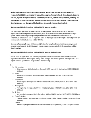 Global Hydrogenated Nitrile Butadiene Rubber (HNBR) Market Size, Trends & Analysis - Forecasts To 2026