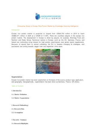 Exhaustive Study on Europe Rice Protein Market by Knowledge Sourcing Intelligence