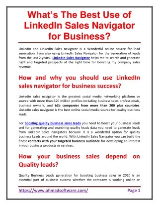 What's the best use of LinkedIn Sales Navigator for business