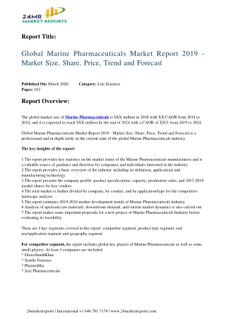 Marine Pharmaceuticals Market Report 2019