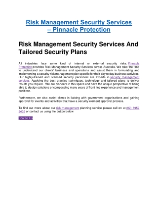 Risk Management Security Services