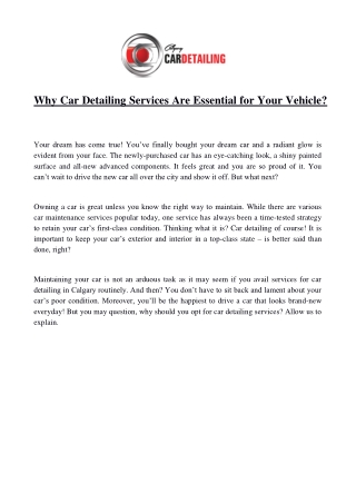 Why Car Detailing Services Are Essential for Your Vehicle?