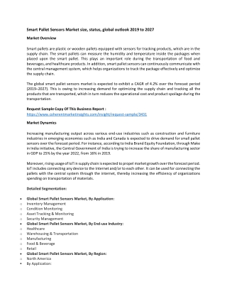 Smart Pallet Sensors Market size, status, global outlook 2019 to 2027