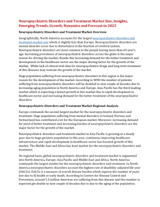 Neuropsychiatric Disorders and Treatment Market Size, Insights, Emerging Trends, Growth, Dynamics and Forecast to 2023