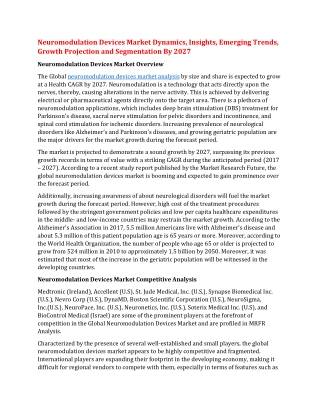 Neuromodulation Devices Market Dynamics, Insights, Emerging Trends, Growth Projection and Segmentation By 2027