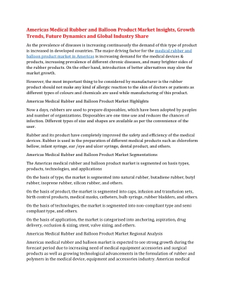Americas Medical Rubber and Balloon Product Market Insights, Growth Trends, Future Dynamics and Global Industry Share