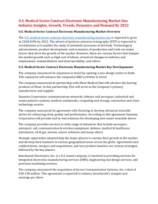 U.S. Medical Sector Contract Electronic Manufacturing Market Size Industry Insights, Growth, Trends, Dynamics and Demand