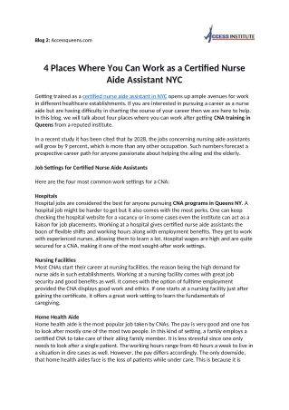4 Places Where You Can Work as a Certified Nurse Aide Assistant NYC
