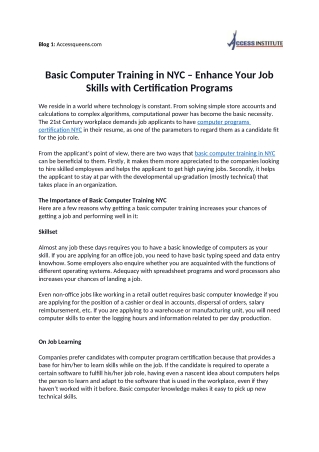 Basic Computer Training in NYC – Enhance Your Job Skills with Certification Programs