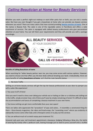 Calling Beautician at home for Beauty Services