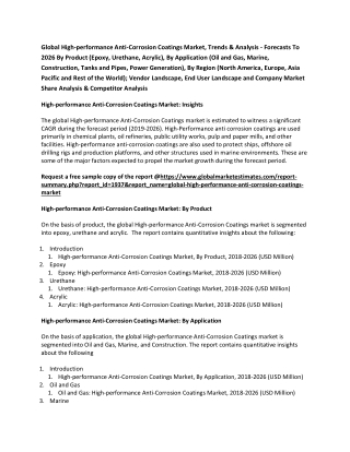 Global High-performance Anti-Corrosion Coatings Market, Trends & Analysis - Forecasts To 2026