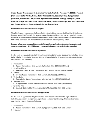 Global Rubber Transmission Belts Market, Trends & Analysis - Forecasts To 2026