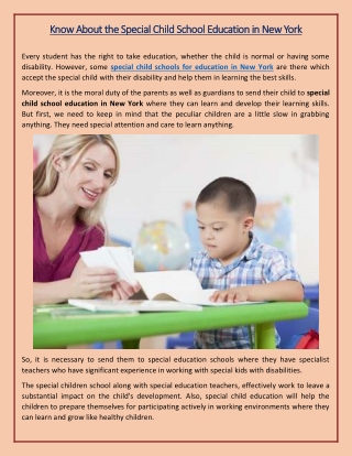 Know About the Special Child School Education in New York