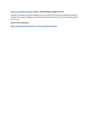 Hire Expert Wordpress Developer Online - Cheap Wordpress Designers for Hire Need a hire zend developer expert for your w