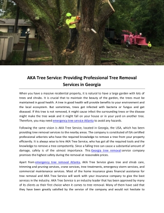 AKA Tree Service: Providing Professional Tree Removal Services in Georgia