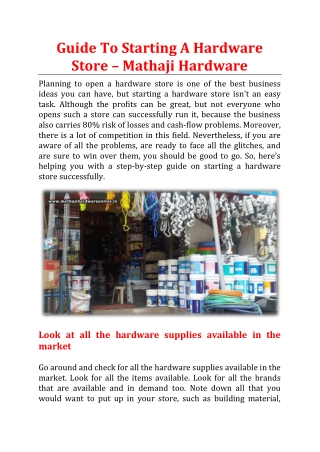 Guide To Starting A Hardware Store - Mathaji Hardware