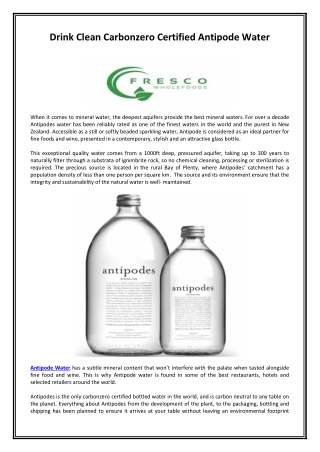 Drink Clean Carbonzero Certified Antipode Water