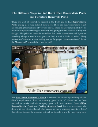 The Different Ways to Find Best Office Removalists Perth and Furniture Removals Perth