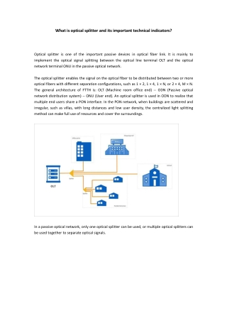 What is optical splitter and its important technical indicators?