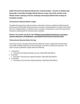 Global Thermochromic Materials Market Size, Trends & Analysis - Forecasts To 2026