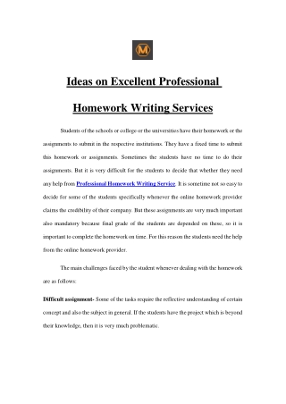 Ideas on Excellent Professional Homework Writing Services