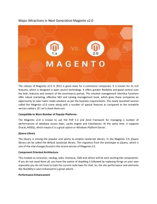 Major Attractions in Next Genration Magento v2.0