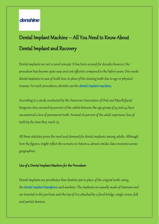 Dental Implant Machine – All You Need to Know About Dental Implant and Recovery