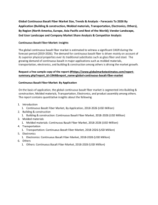 Global Continuous Basalt Fiber Market Size, Trends & Analysis - Forecasts To 2026
