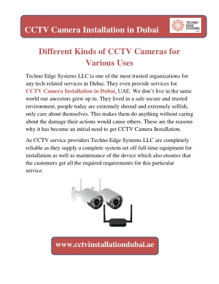 Different Kinds of CCTV Cameras for Various Uses