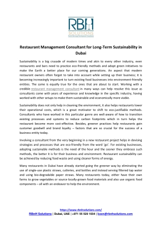 Restaurant Management Consultant for Long-Term Sustainability in Dubai