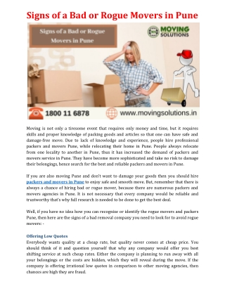 Signs of a Bad or Rogue Movers in Pune
