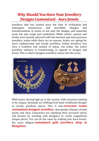 Why Should You Have Your Jewellery Designs Customized - Aura Jewels