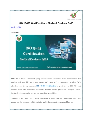 ISO 13485 Certification - Medical Devices QMS