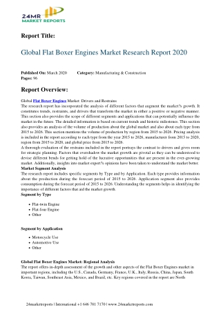 Flat Boxer Engines Market Research Report 2020