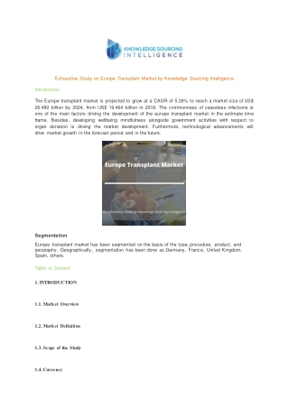 Exhaustive Study on Europe transplant Market by Knowledge Sourcing Intelligence