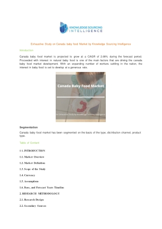Exhaustive Study on Canada baby food Market by Knowledge Sourcing Intelligence